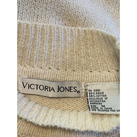 Vintage Christmas sweater pullover cream plaid Victoria Jones size M snowman - Picture 3 of 9